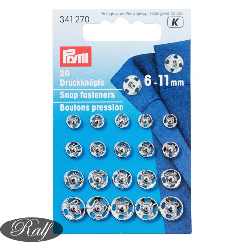 Capse metalice de cusut, 6 - 11 mm, argintii - Prym 341270